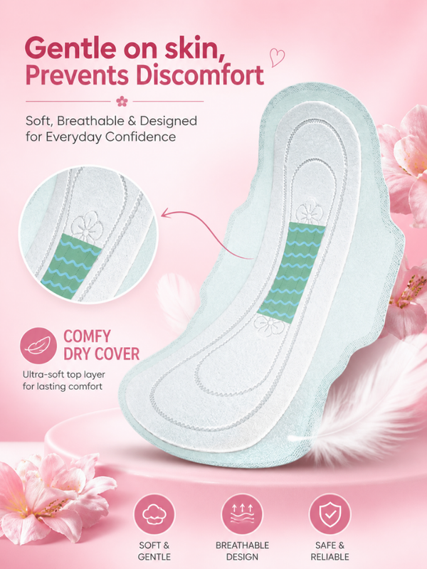 VelvetEase Cotton Sanitary Pads XL 18 Pads Pack