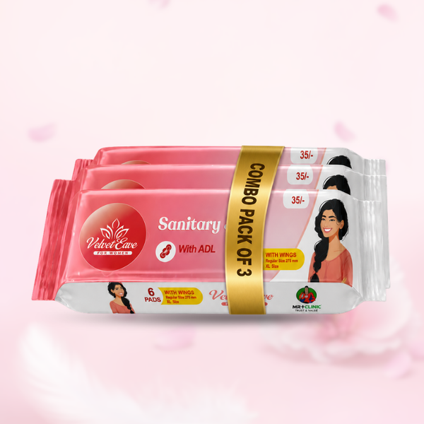 VelvetEase Cotton Sanitary Pads XL 6 Pads Pack Pack Of 3