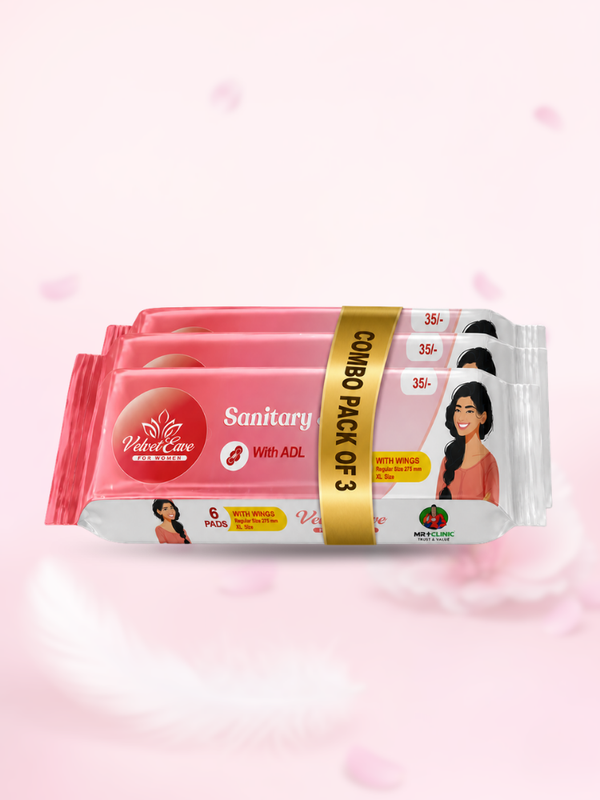 VelvetEase Cotton Sanitary Pads XL 6 Pads Pack Pack Of 3