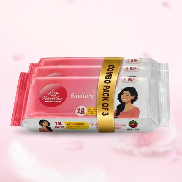 VelvetEase Cotton Sanitary Pads XL 18 Pads Pack Pack Of 3