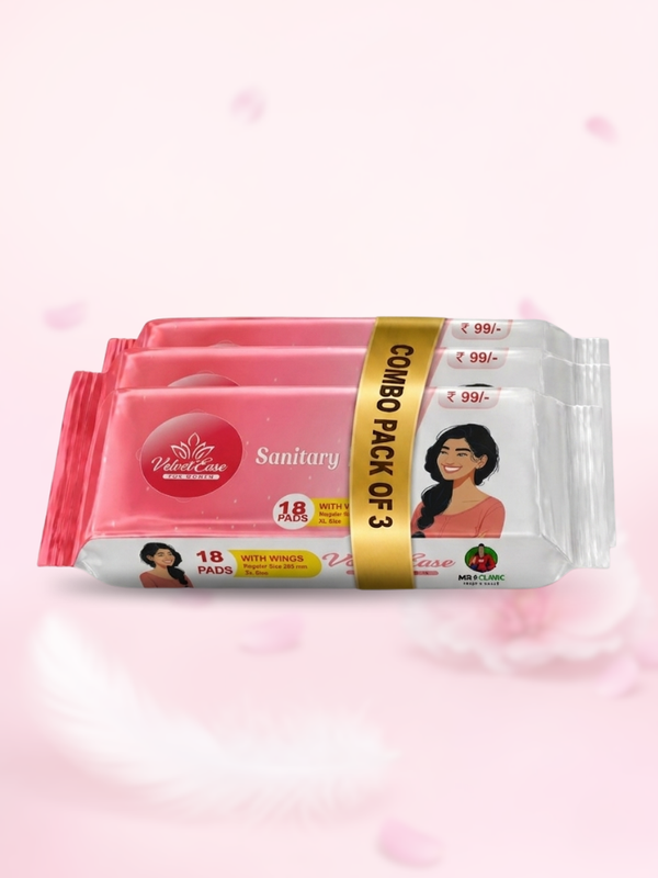 VelvetEase Cotton Sanitary Pads XL 18 Pads Pack Pack Of 3