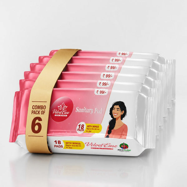 VelvetEase Cotton Sanitary Pads XL 18 Pads Pack Pack Of 6